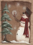Burlap Snowman Holding Candle to Tree